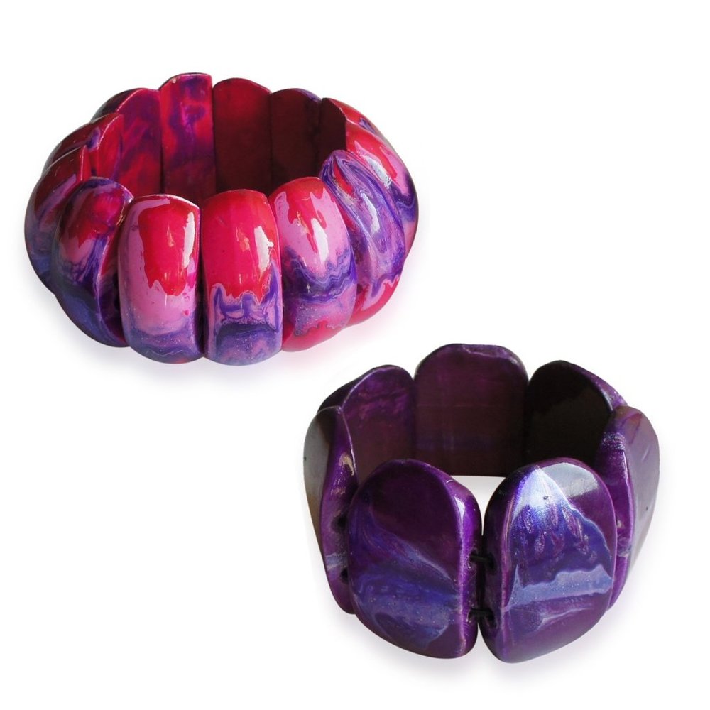 Purple and Pink Wooden Bracelets x2